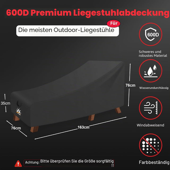 Zettum 160 cm Abdeckung für Sonnenliege, 600D Oxford PU Beschichtung Gartenliege Abdeckung, Wasserdi