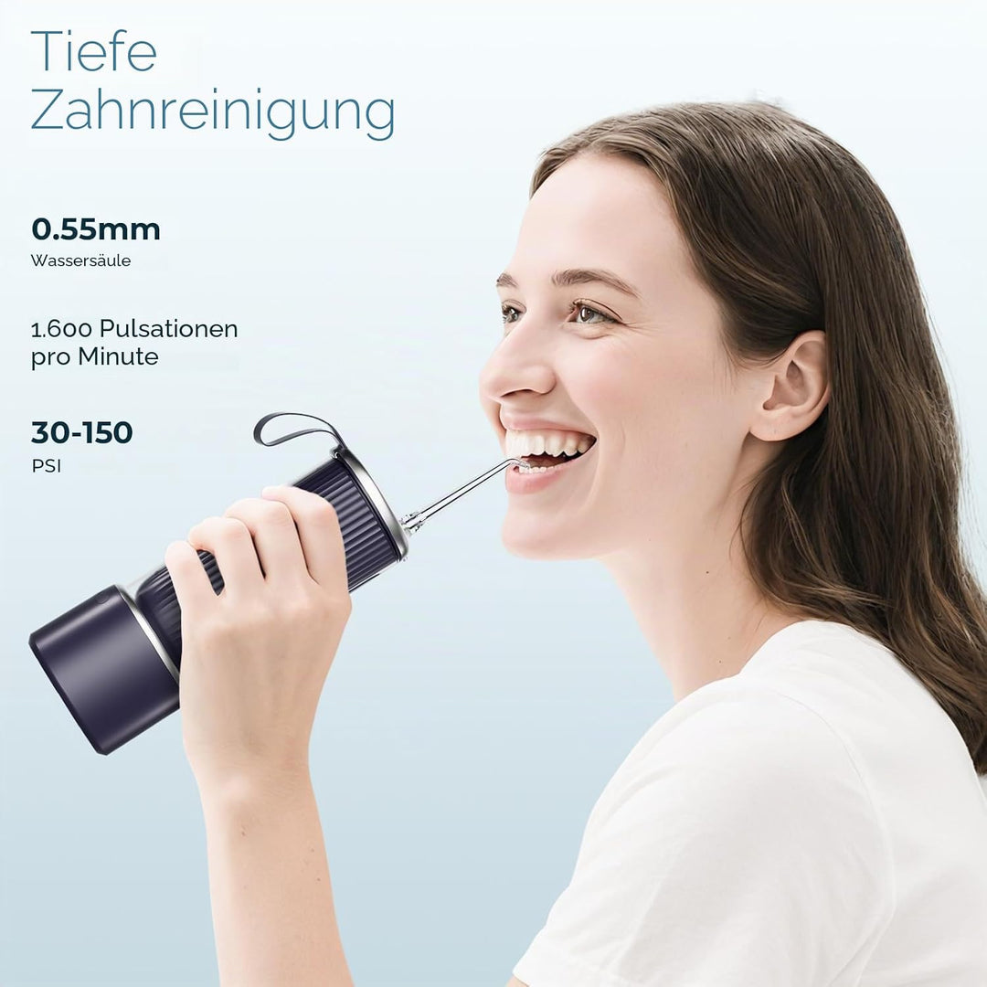 CARER BEAUTY Munddusche mit Selbstreinigungsmodus, Tragbare Munddusche mit 4 Modi und 5 Düsen IPX7 w