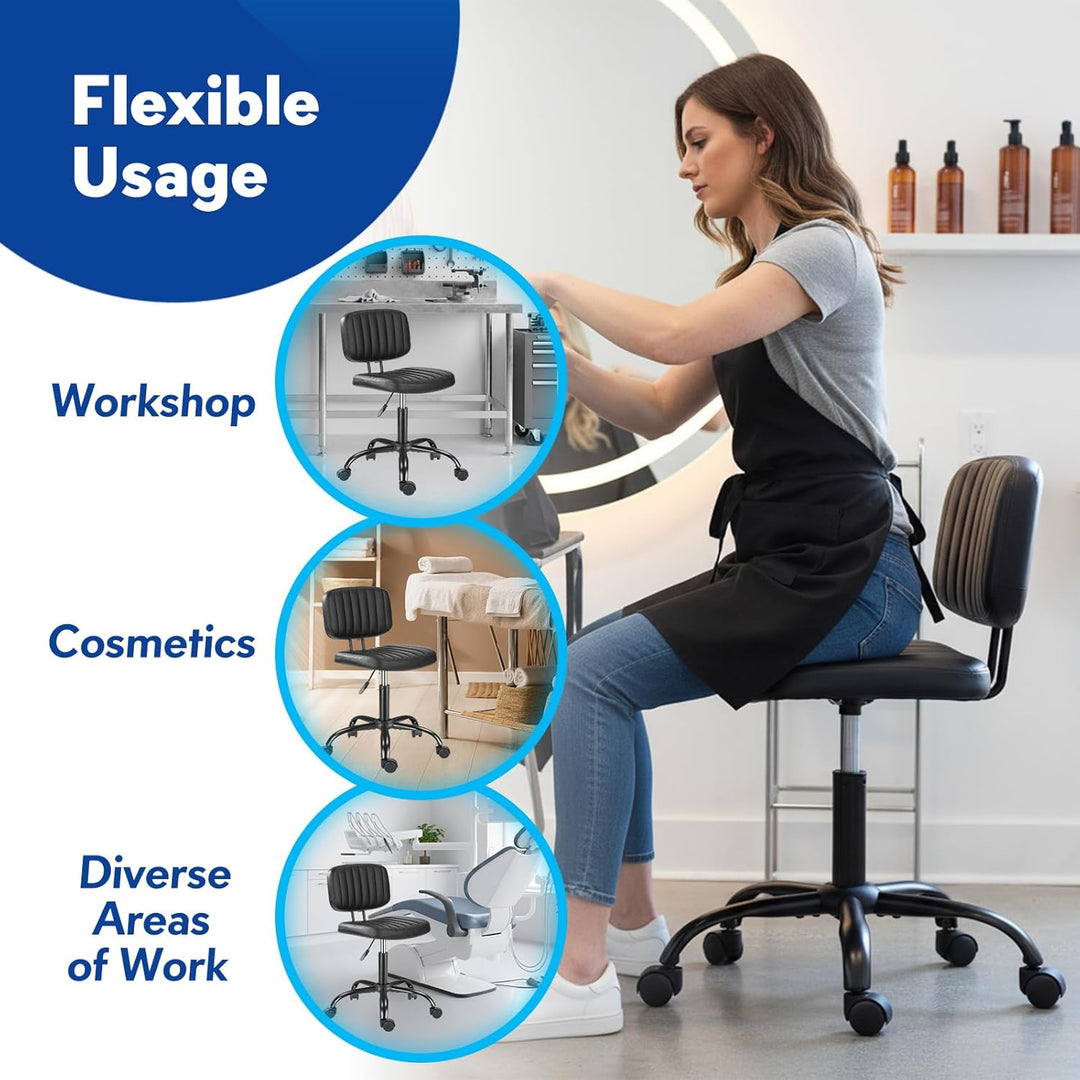 Ergonomischer Rollhocker mit Rückenlehne Arbeitshocker Drehhocker Rollhocker 360° drehbar Höhenverst
