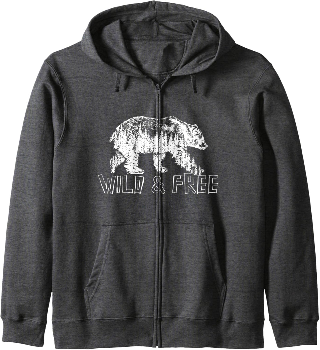 Wild & Free Grizzly Bear and Trees Sketch Illustration Kapuzenjacke