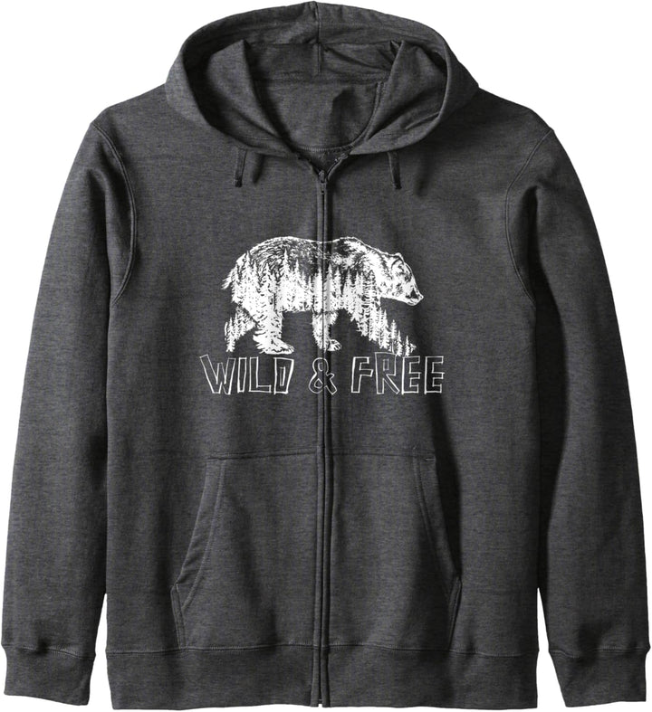 Wild & Free Grizzly Bear and Trees Sketch Illustration Kapuzenjacke
