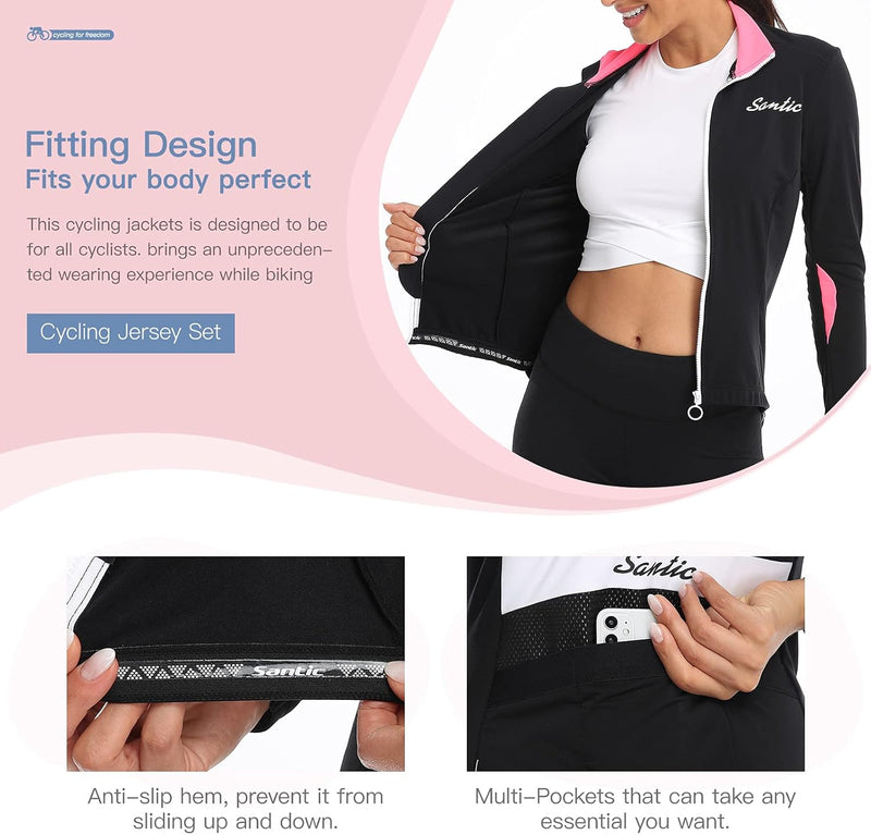 Santic Fahrradjacke Damen Winter Thermo Jacken Winddichte Laufjacke Leichte Atmungsaktiv Langarm Ref