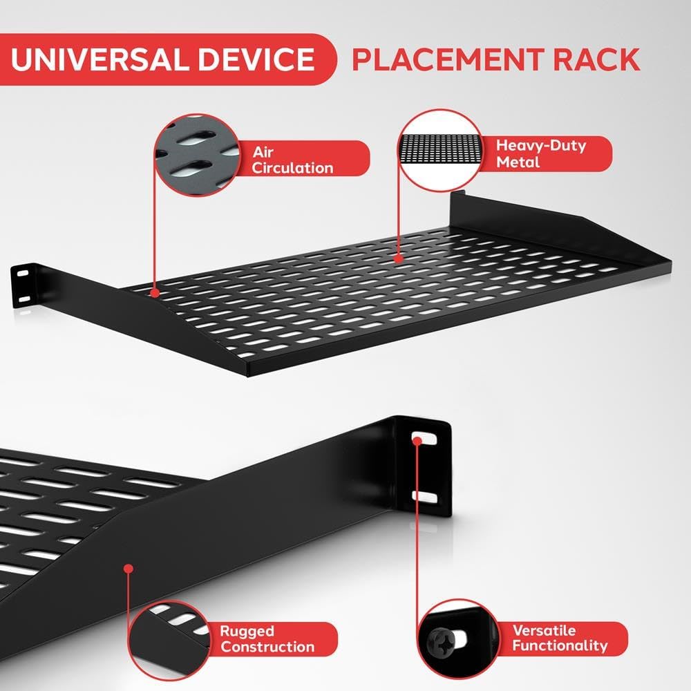 Pyle 2-Pc 1U Server Rack Shelf, Vented Shelves for Good Air Circulation, Cantilever Mount, Wall Moun