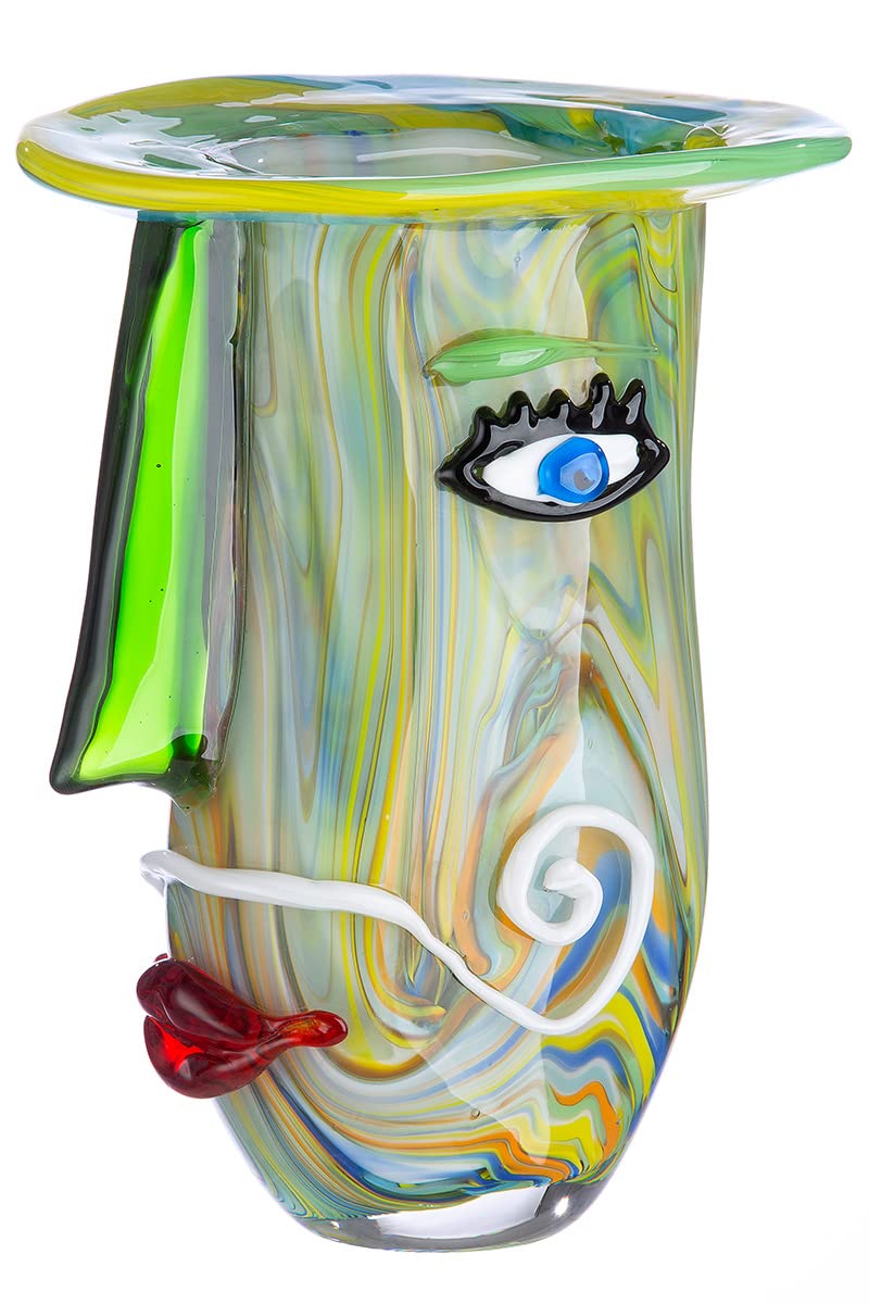 GILDE GLAS art Deko Vase - Gesichtsvase aus Glas - Kunstobjekt, Blumenvase Glasvase - Farbe: Grün Hö