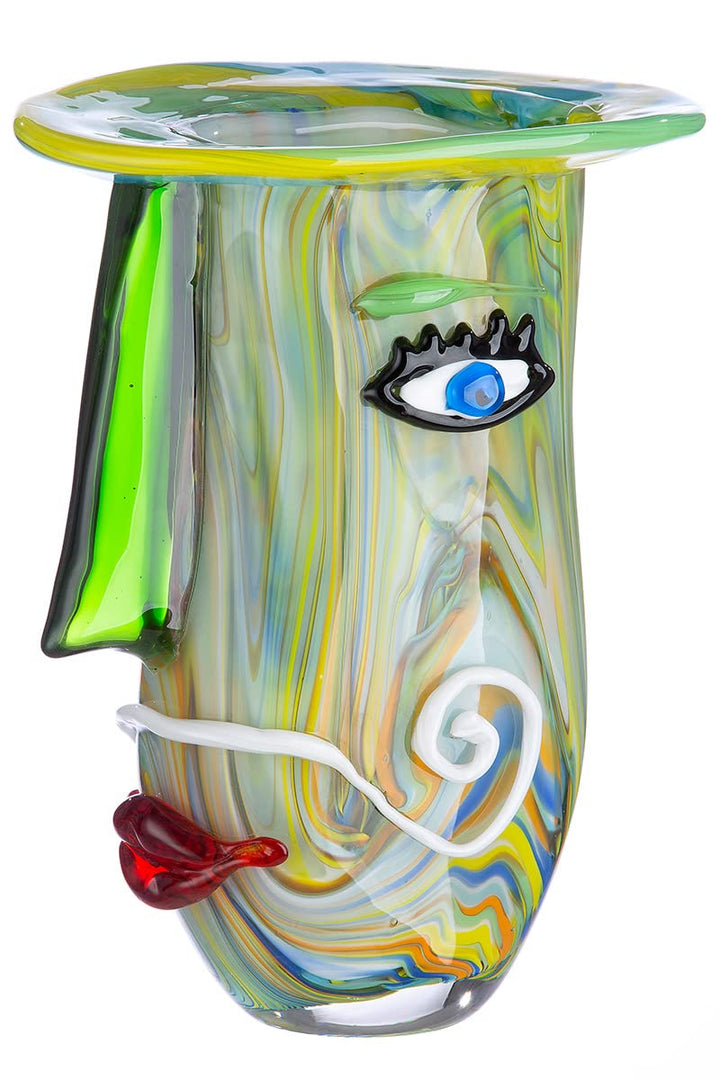 GILDE GLAS art Deko Vase - Gesichtsvase aus Glas - Kunstobjekt, Blumenvase Glasvase - Farbe: Grün Hö