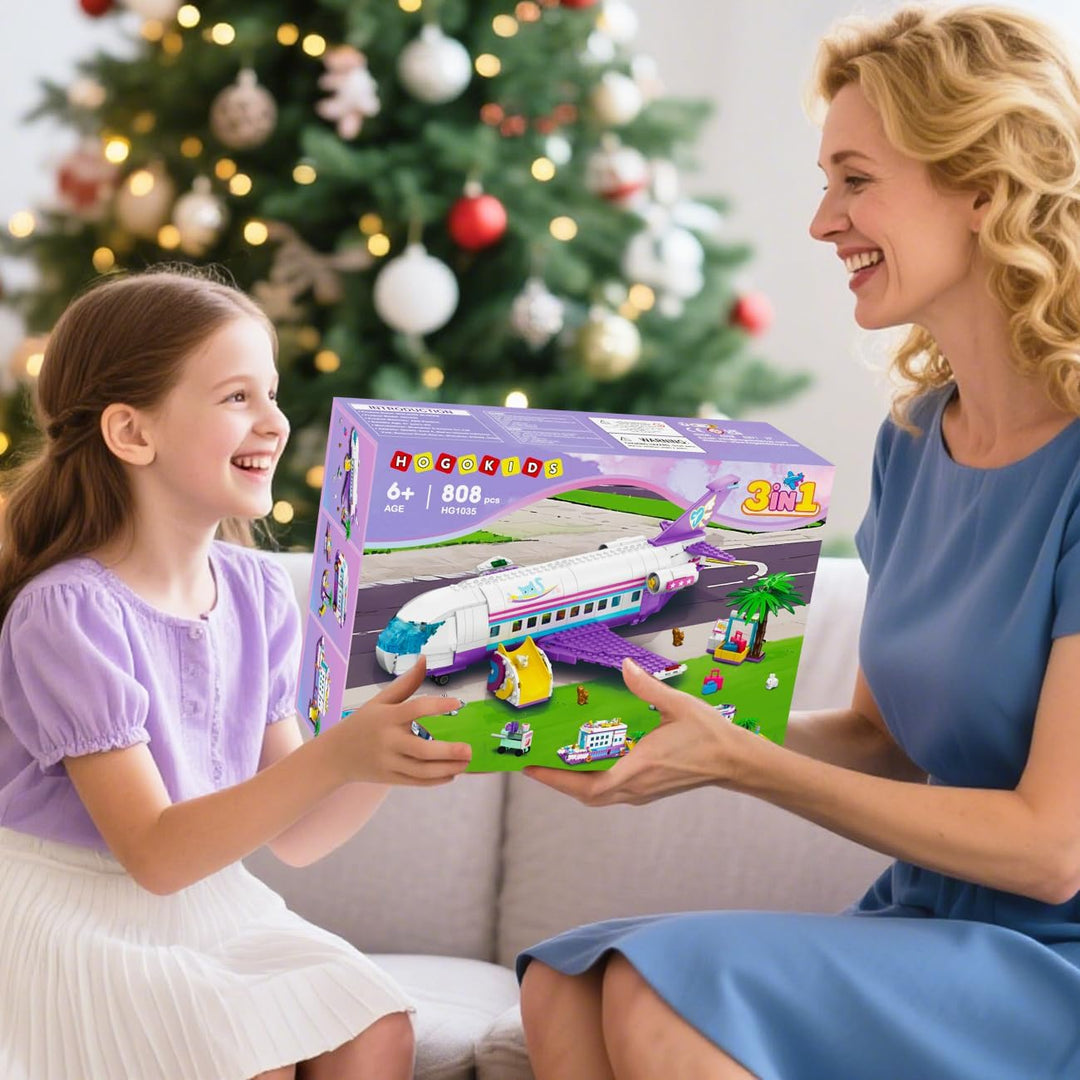 HOGOKIDS 3-in-1 Friends Flugzeug Bauspielzeug Set - 808pcs Flugzeug/Boot/Wohnmobil VanBausteine Spie