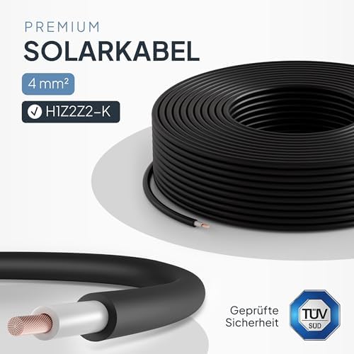 Solarkabel 4 mm² 100m – Solarleitung H1Z2Z2-K - Made in EU - Doppelt isoliert für Photovoltaik-Syste