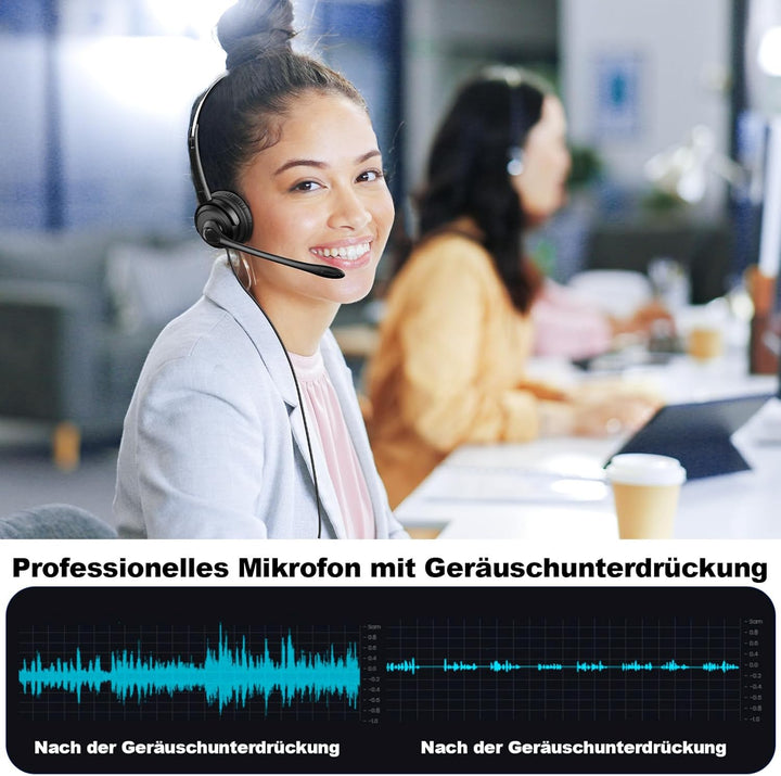 Voistek USB Headset mit Mikrofon für PC Laptop, Typ-C/USB-A, Wired Kopfhörer mit Geräuschunterdrücku
