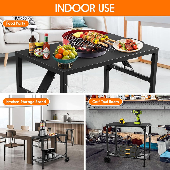KHAMAL Faltbarer Grillwagen Grilltisch Outdoor - Tragbarer Pizzaofen-Tisch mit Rädern, Beweglicher E