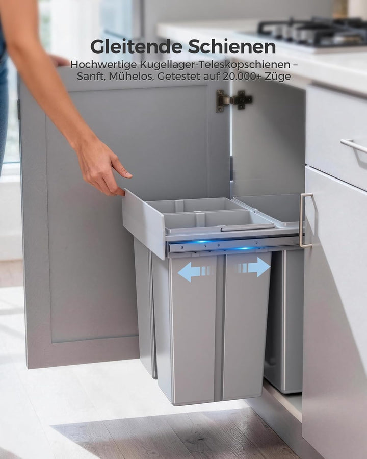 lovewind Dreikammer-Abfalleimer, 20L+2x10L, Mülleimer küche, Mülltrennsystem für Unterschrank，Stahlr