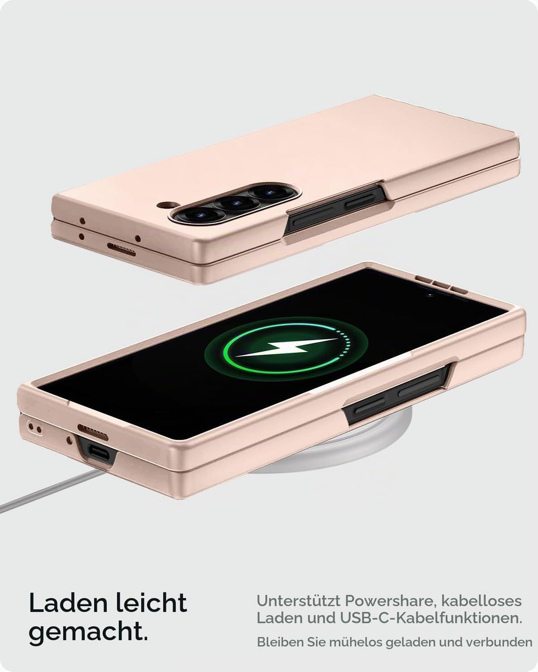 Miimall Handy Hülle für Samsung Z Fold 7 Slim Case mit Schutzglas, Induktives Laden Kompatibel, Mili