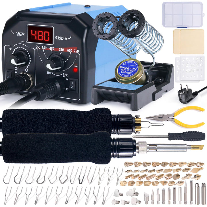 WEP 939D-II 2-in-1 Brandmalkolben Set 86-teilig – Brandmalerei Set mit 51 festen Spitzen & 23 Drahts
