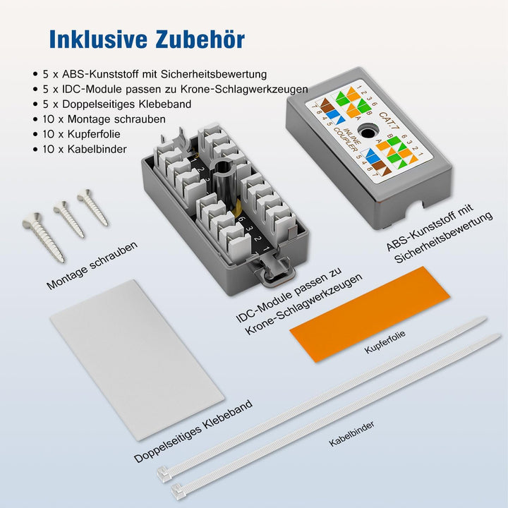 FGB LSA Verbinder Cat6 und Cat7 Geschirmt Connection Box, Verbindungsmodul, POE Kabel Verbinder, für