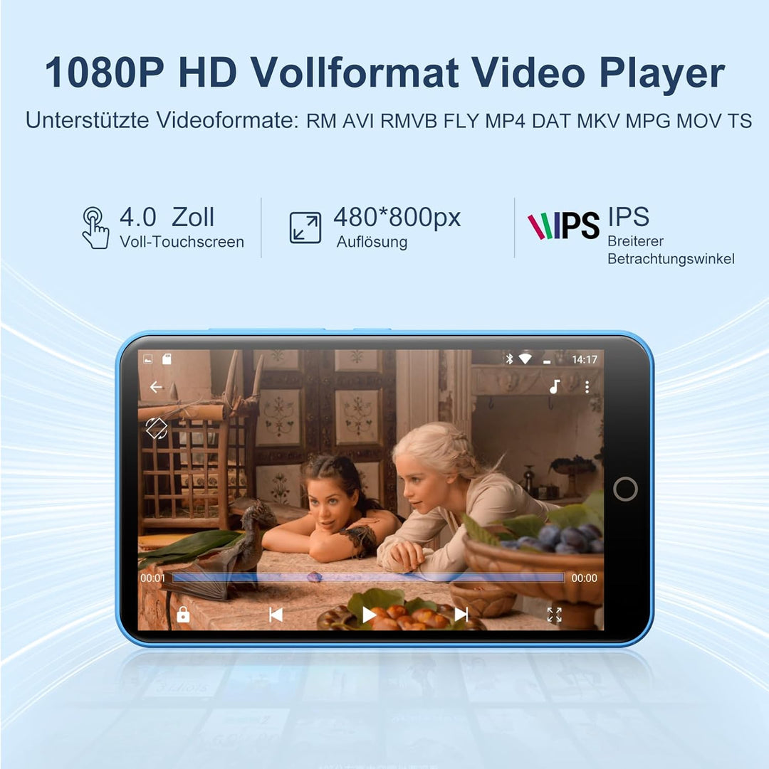80GB MP3 Player mit Bluetooth und WiFi, Oilsky 4 Zoll 1080P Touchscreen Player, MP3 MP4 Musikplayer,