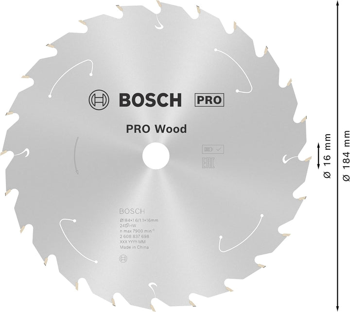 Bosch Professional 1x Kreissägeblatt Standard for Wood (Holz, Sägeblatt Ø 184 x 16 x 1,6 mm, 24 Zähn