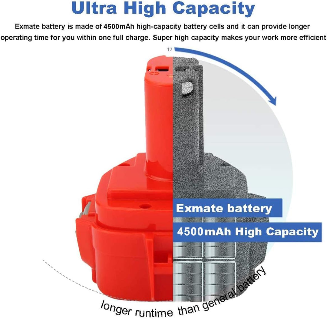 Exmate NI-MH Batterie 12V 4.5Ah für Makita PA12 1220 1222 1233 1234 1235 1235A 1235B 1235F 192598-2