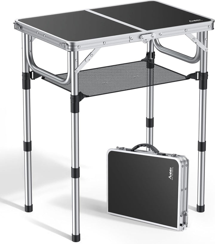 Anbte Campingtisch Klapptisch Aluminium Falttisch 3 Höhen Verstellbarer Camping Tisch mit Aufbewahru