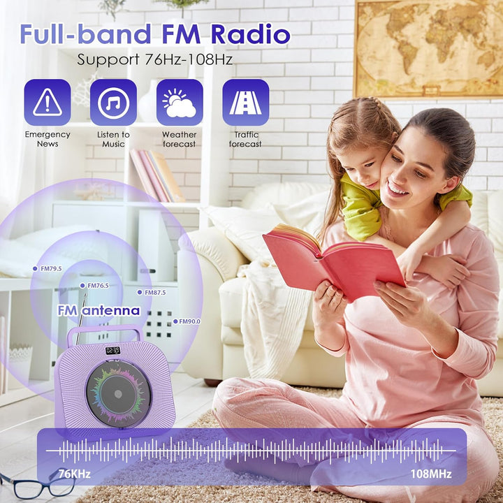 KOVCDVI 9-in-1 CD Player Bluetooth Radio mit CD Player mit Lautsprecher Unterstützung USB/TF-Karten/