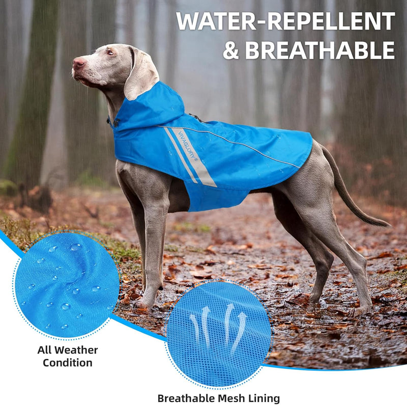 VIVAGLORY Hunderegenmantel für grosse Hunde, leicht an- und ausziehbare Regenbekleidung, reflektiere
