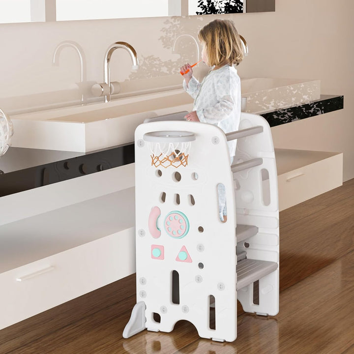 Gupamiga Lernturm für Kinder, Montessori Küchenhelfer, Learning Tower mit Kippschutz, 3 Stufen Höhen