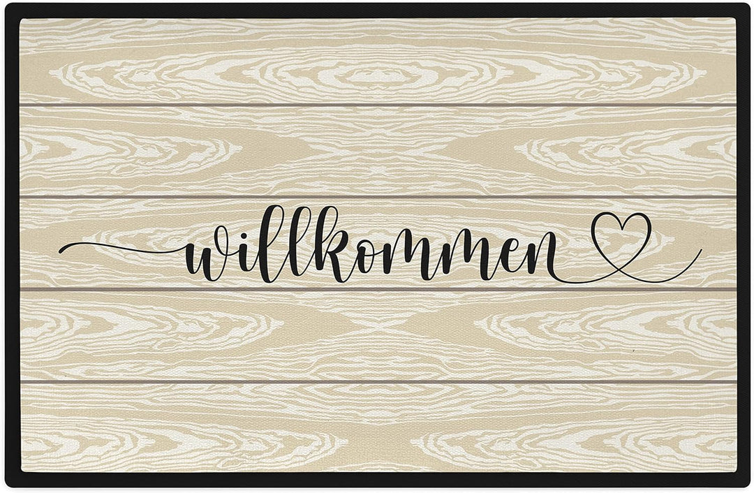 Trendation - Willkommen Holz Grafik Fussmatte Geschenk Schöne Fussmatte Aussen und Innenbereich 60x4