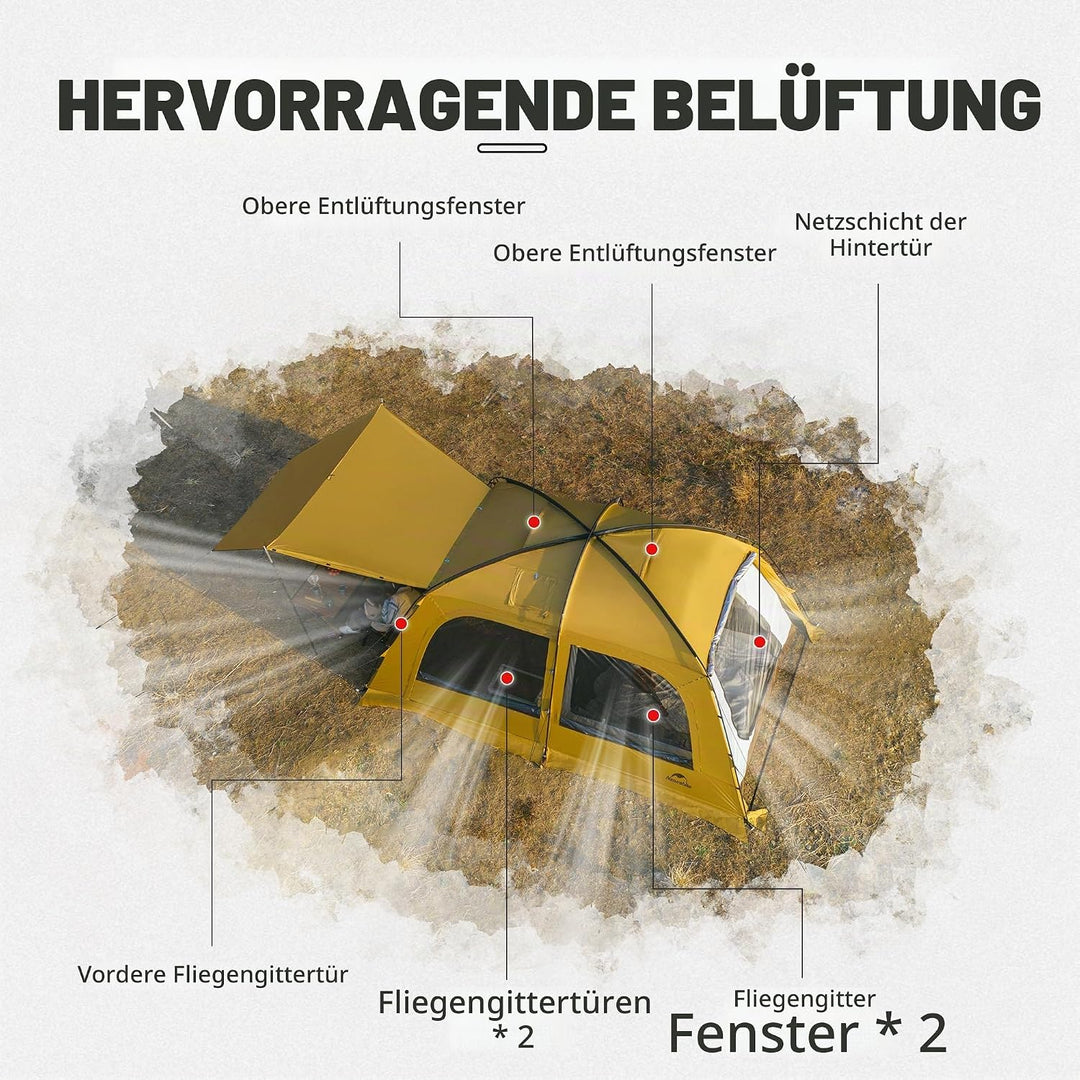Naturehike Campingzelt 2-4 &amp; 3-6 Personen Thermozelt Hot Tent mit Herdwagenheber PU3000mm UPF50+ mit