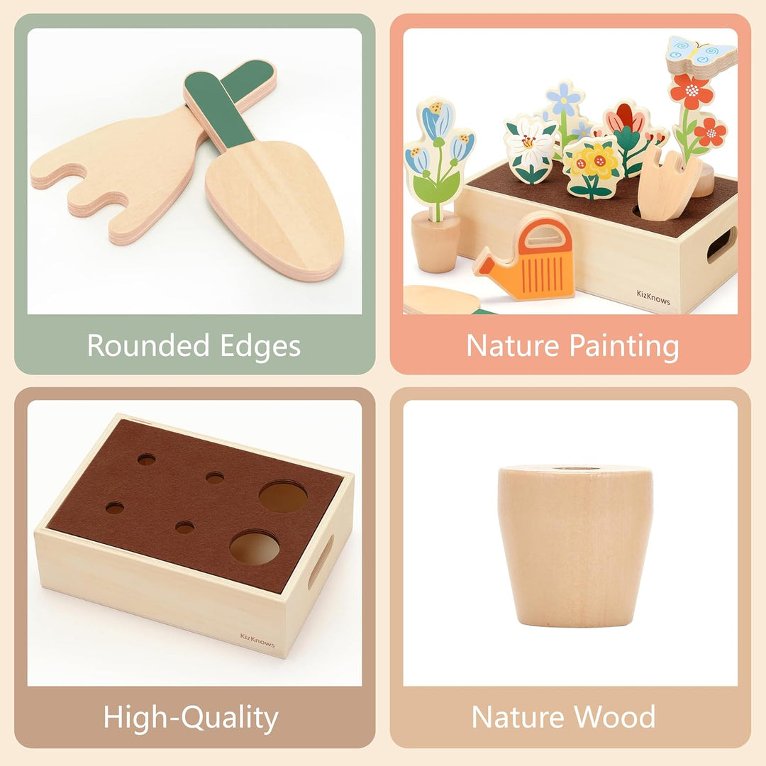 KizKnows Holz Blumengarten Spielzeug Blumen-Set Gartenspiel Montessori Spielzeug Rollenspiel Spielze