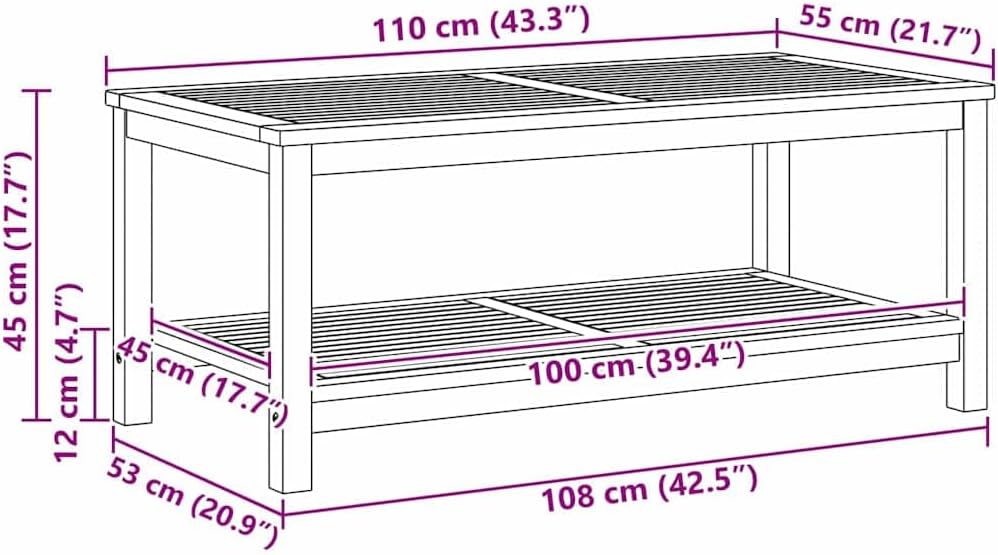 vidaXL Beistelltisch Öl-Natur 110 x 55 x 45 cm Massivholz Akazie, Gartentisch, rustikal, für drausse