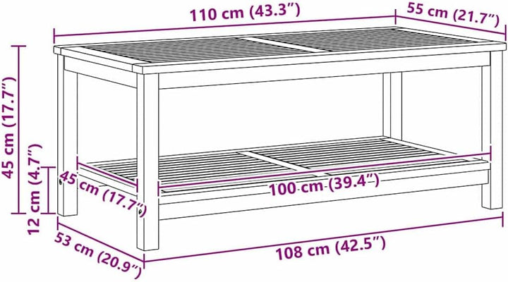 vidaXL Beistelltisch Öl-Natur 110 x 55 x 45 cm Massivholz Akazie, Gartentisch, rustikal, für drausse