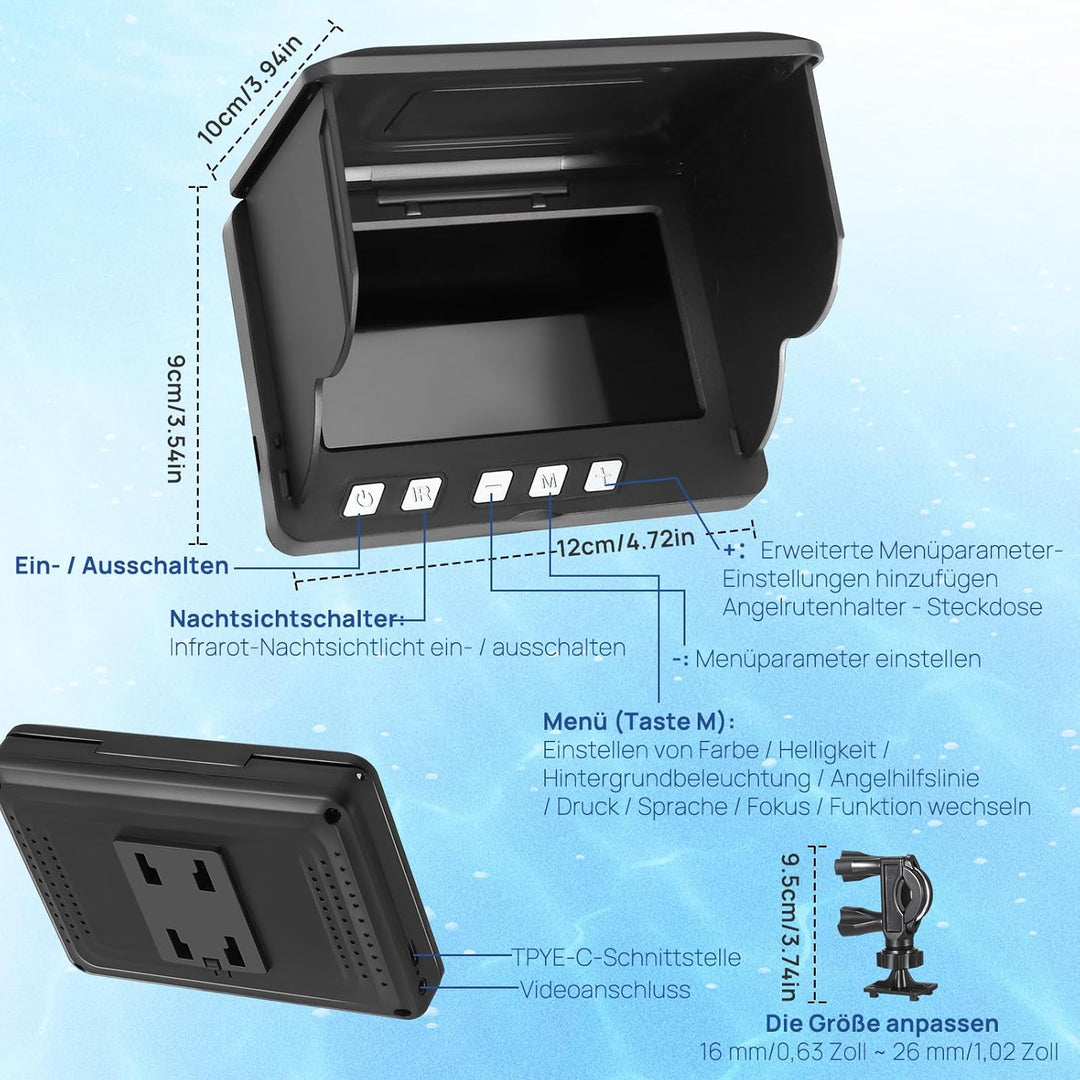 Fishfinder, Unterwasserkamera Angeln, Weitwinkel-Infrarot-Nachtsicht,Unterwasserkamera Fischfinder m