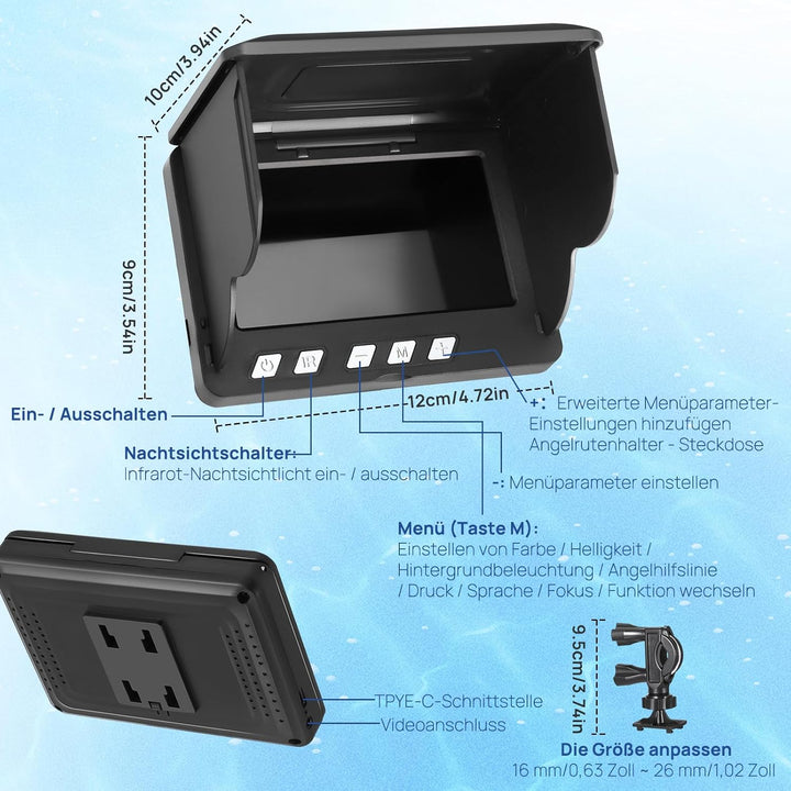 Fishfinder, Unterwasserkamera Angeln, Weitwinkel-Infrarot-Nachtsicht,Unterwasserkamera Fischfinder m