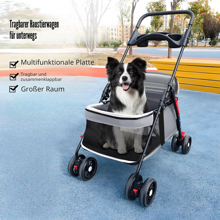 Haustier-Kinderwagen für kleine Hunde und Katzen, zusammenklappbare Hundetrage mit 360° drehbaren Vo