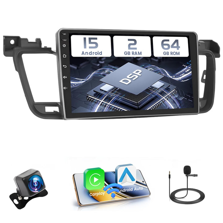 Hikity 2+64GB Android 15 Autoradio für Peugeot 508 2011-2018 Radio Carplay Android Auto Wireless, 9