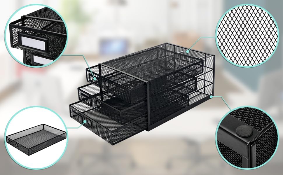 Exerz Papier Sortierer mit 3 Schubladen/A4 Dokumente/Schubladenbox - Drahtgeflecht Büroablage/Aufbew