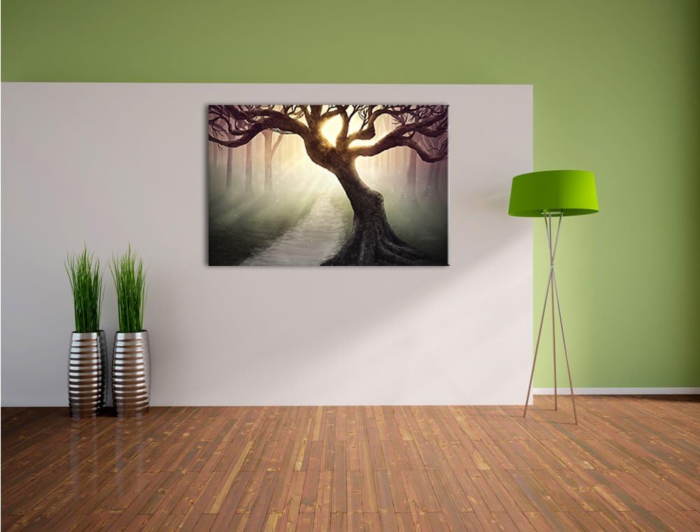 Pixxprint Baum am Waldweg als Leinwandbild/Grösse: 100x70 / Wandbild/Kunstdruck/fertig bespannt, 100