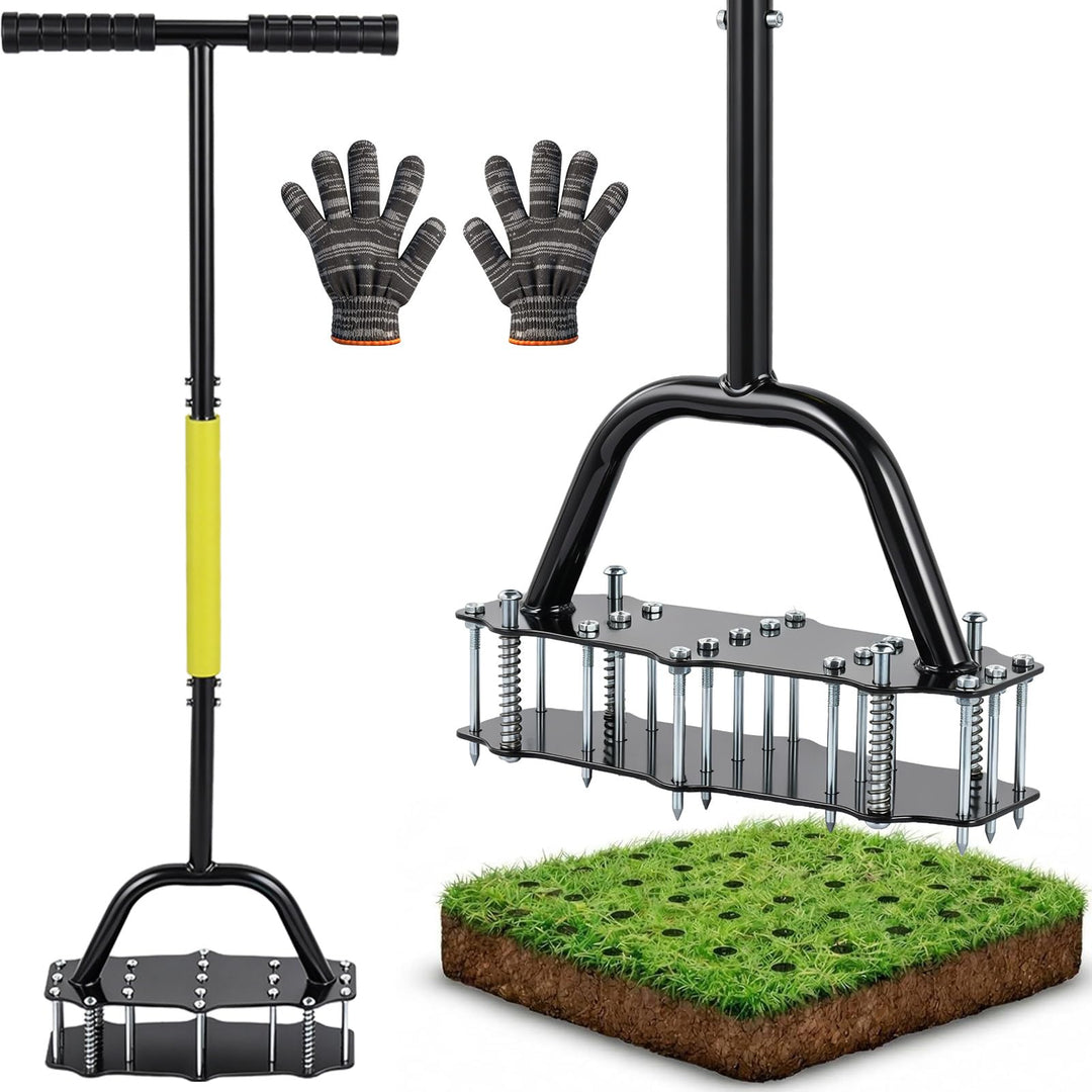 Rasenlüfter, 17 Spikes Rasen Aerifizierer mit Federmechanismus, Manuelle Rasenbelüfter Gartenwerkzeu