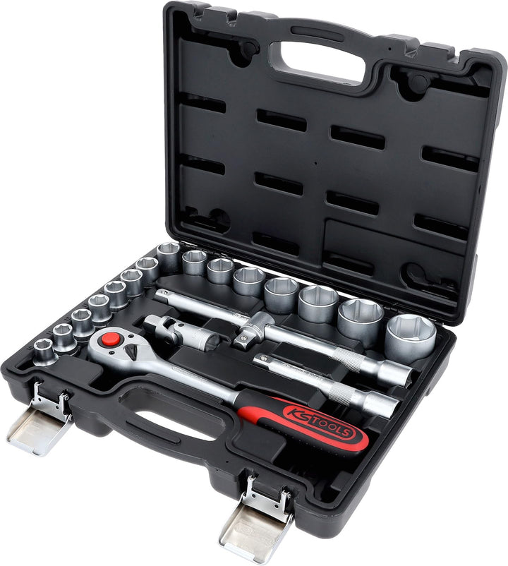 KS Tools 911.0620 1/2 Zoll Steckschlüssel-Satz | inklusive Umschaltknarre, 45-Zahn | matt satiniert