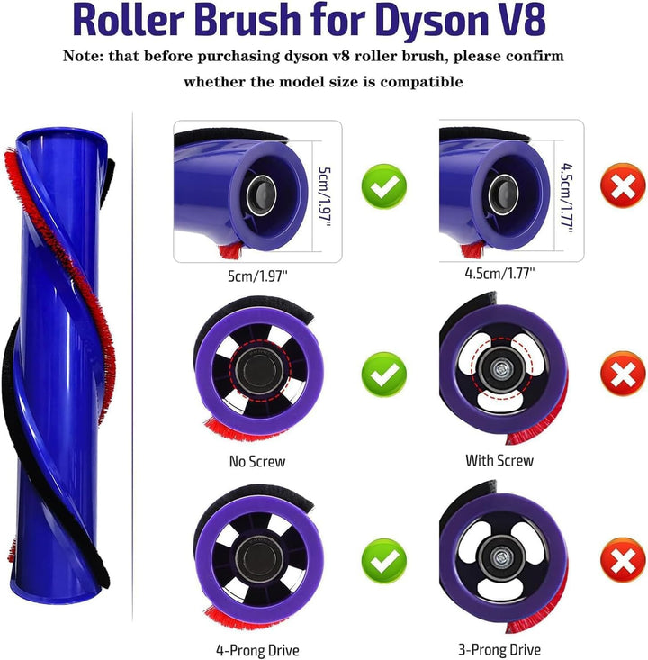 Ersatz Bürstenrolle passend für Dyson V8 Absolute / V8 Animal, Rotierende Walzenbürste 967485-01, Er
