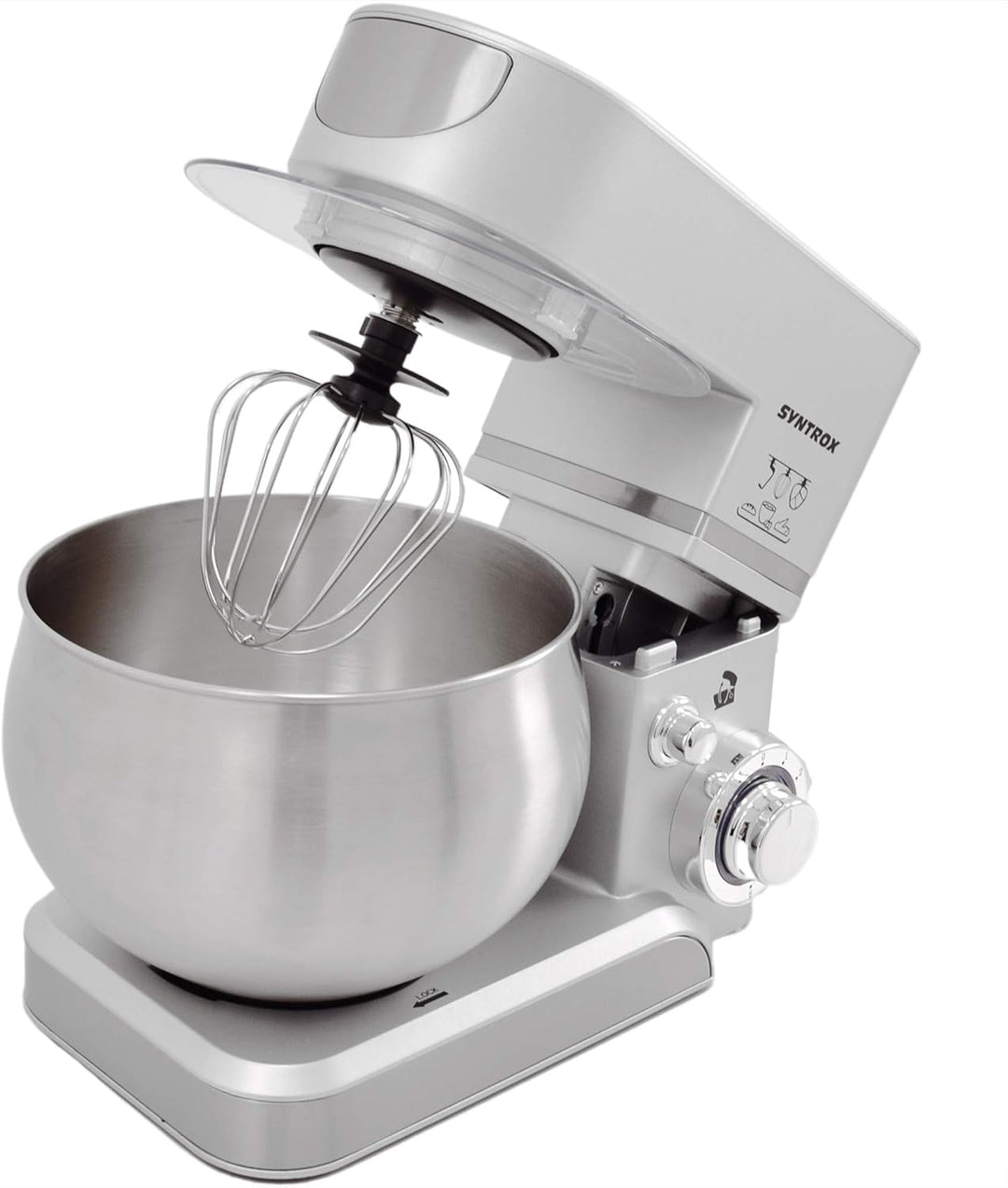 Syntrox Germany KM-5.0L Basic Silver Küchenmaschine Knetmaschine, Edelstahl-Behälter, 5 Liter, silbe