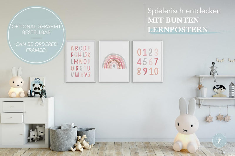 Papierschmiede® Kinderposter 3er Set Lernposter, 40x60 cm Wanddeko, Geschenk für Mädchen Kinderzimme