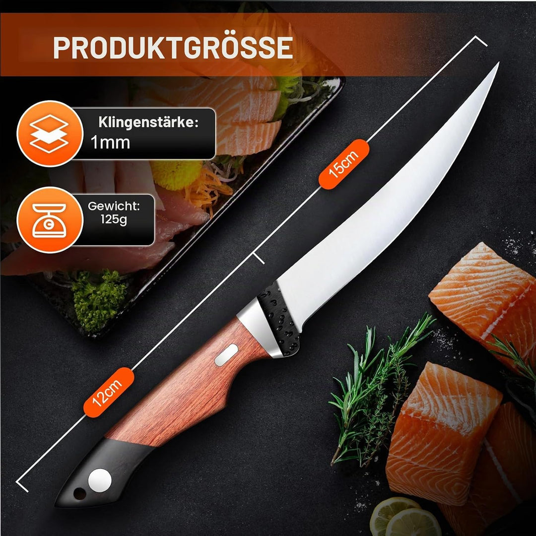 PURPLEBIRD Filetiermesser für Fisch 15 CM mit Scheide, 440C Edelstahl Fischmesser zum Schneiden von