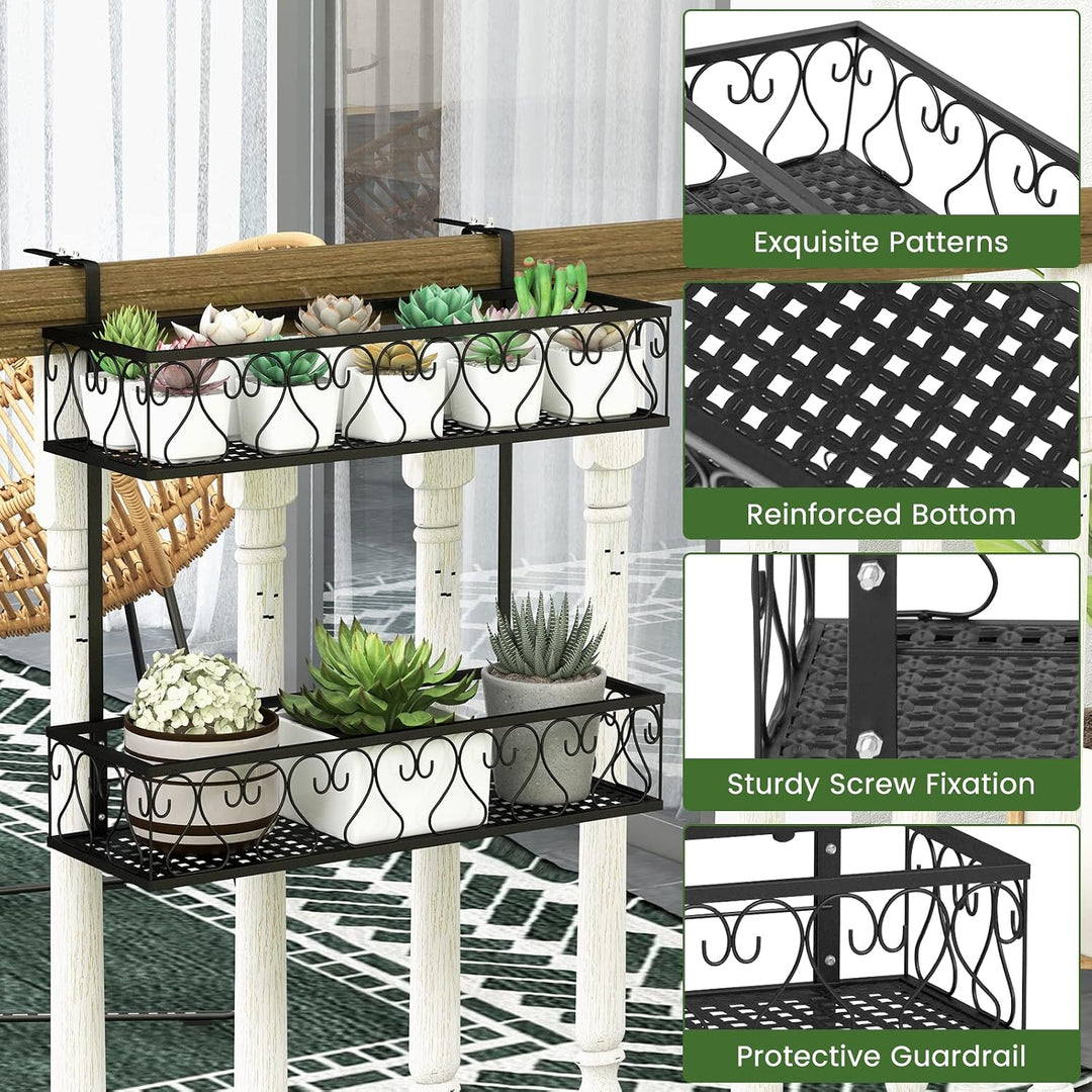 FANTASK 2-stöckiges Blumenregal Balkon, 60 x 33 x 59 cm, Blumentopfhalter Metall mit verstellbaren H