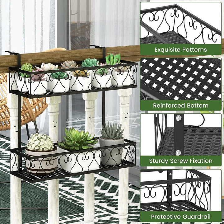 FANTASK 2-stöckiges Blumenregal Balkon, 60 x 33 x 59 cm, Blumentopfhalter Metall mit verstellbaren H