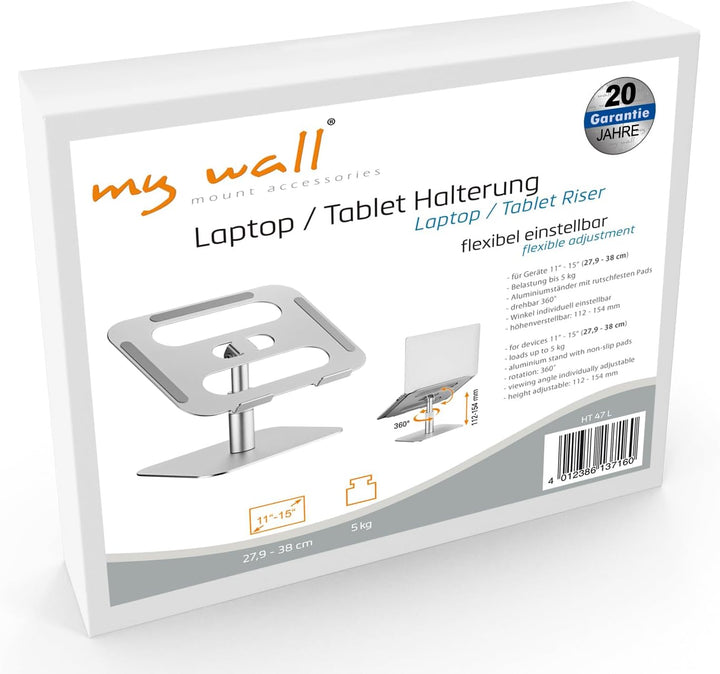 my wall höhenverstellbarer Laptop&Tablet Ständer - HT47L, Laptops Ständer, edles Aluminium, 360° Dre