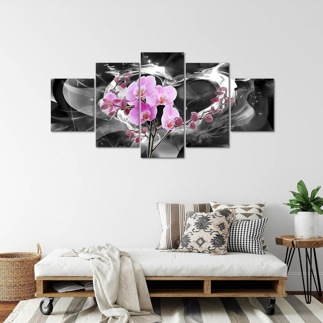 Runa Art - Bilder Blumen Orchidee 200 x 100 cm 5 Teilig XXL Wanddekoration Design Grau Rosa 203651c