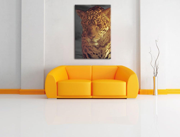 Pixxprint Einsamer Leopard in der Wüste, Format: 70x100 auf hochkantiges Leinwand, XXL riesige Bilde