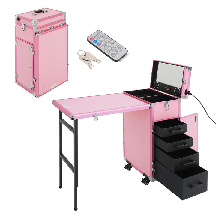 Nageltisch Maniküretisch, Faltbar Mobile Rolling Maniküre Tisch mit Fernbedienung und Make-up-Zug Ko