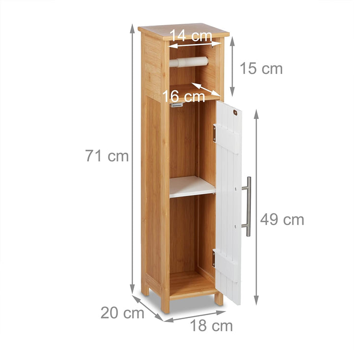 Relaxdays Toilettenpapierhalter stehend, Badezimmeregal HBT: 71x18x20 cm, MDF & Bambus, WC Papier Sc