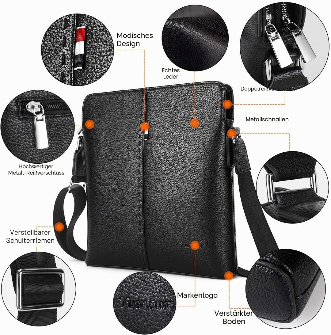 YumSur Herren Umhängetasche, Leder Messenger Handtasche Crossbody Tasche für Männer Geldbörse iPad T