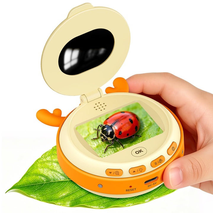 2-in-1 Mikroskop für Kinder mit Kamera und 2 Zoll IPS Bildschirm, Digitales Tragbares Mikroskop, Han